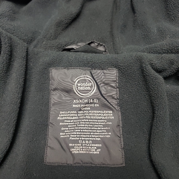 wonder nation kids gender neutral black puffer Jacket size XS 4-5 - Picture 5 of 8